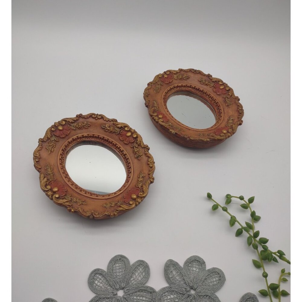 Vintage Pair of Oval Ornate Plaster Chalkware Mirrors Wall Mount, Gallery